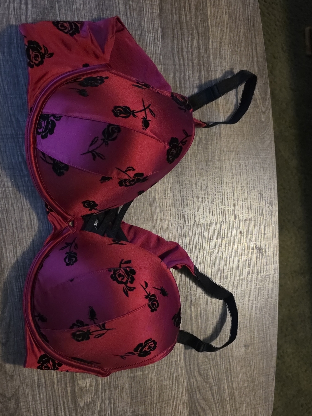 Women’s Satin Floral Underwire Bra - Burgundy/Black